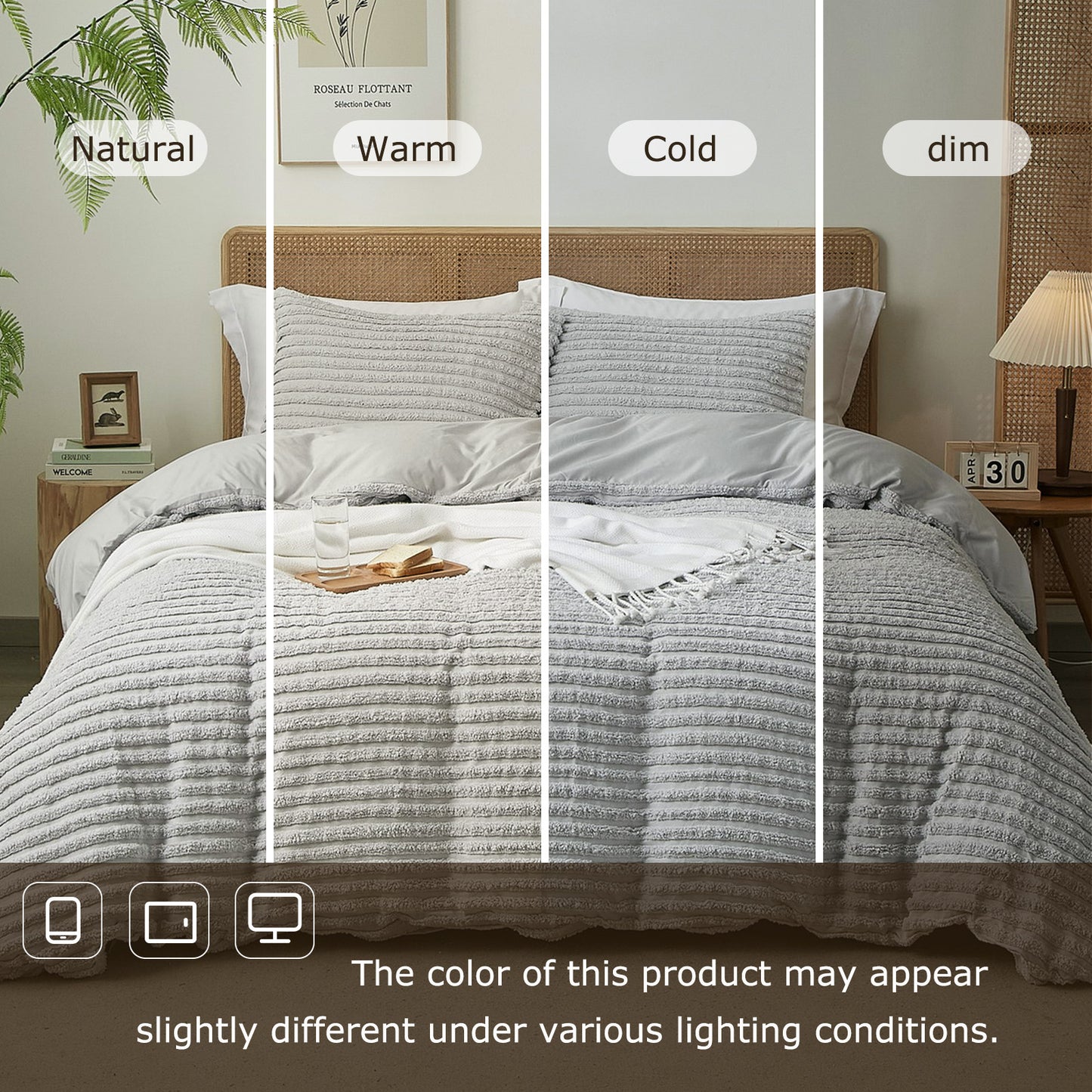 Grey Stripes Tufted Duvet Cover Set