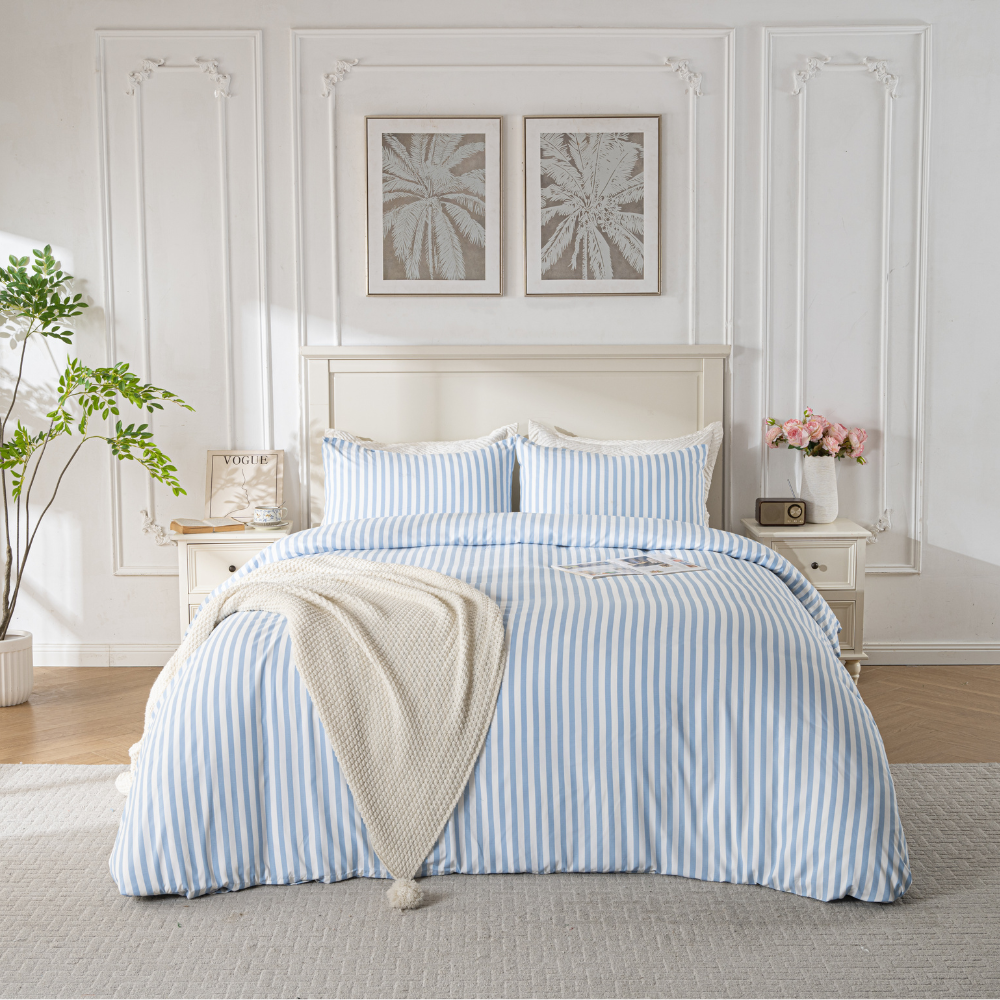 Breathable and Cooling Blue Stripe Duvet Cover Set