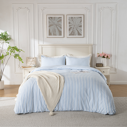 Breathable and Cooling Blue Stripe Duvet Cover Set