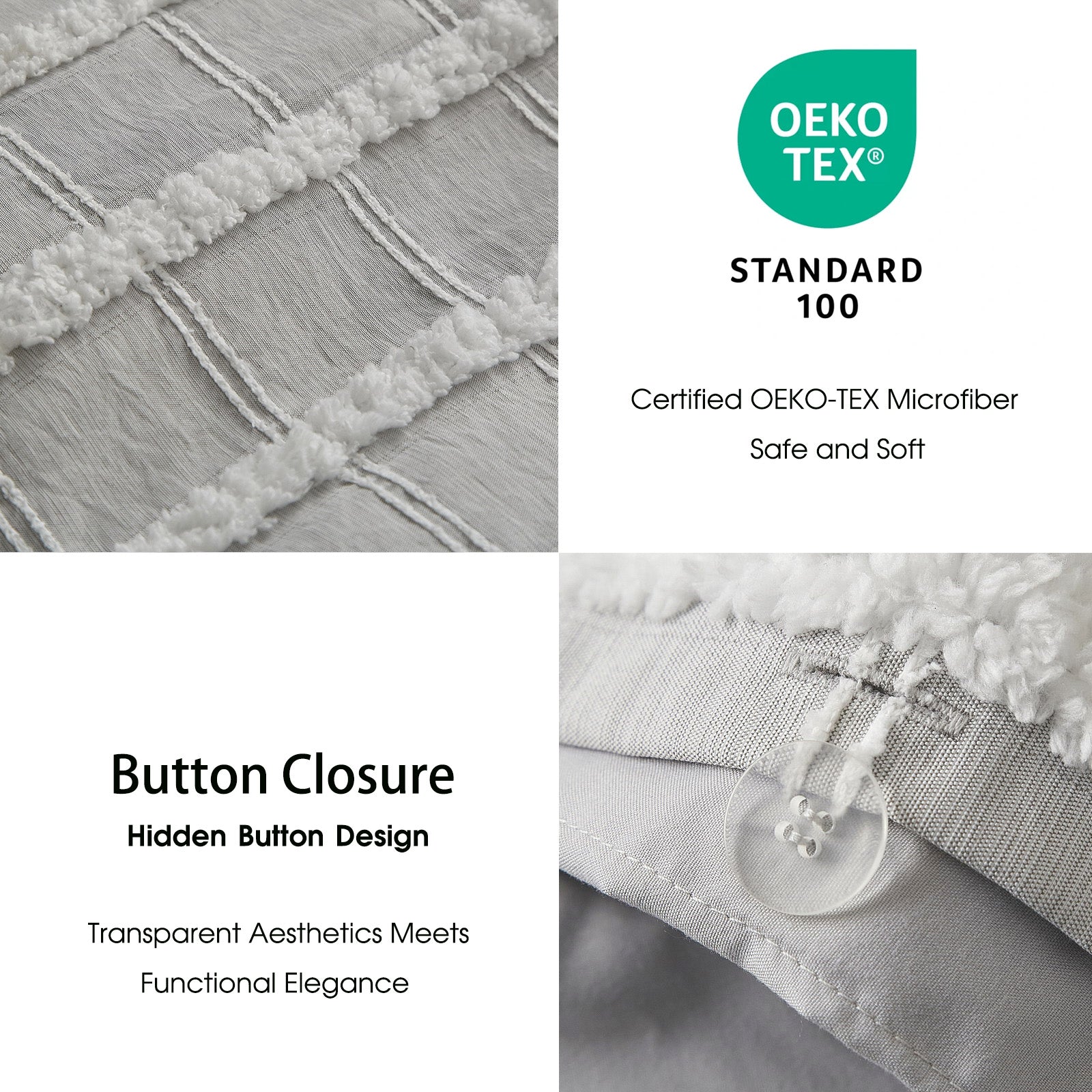 Grey Stripes Tufted Duvet Cover Set
