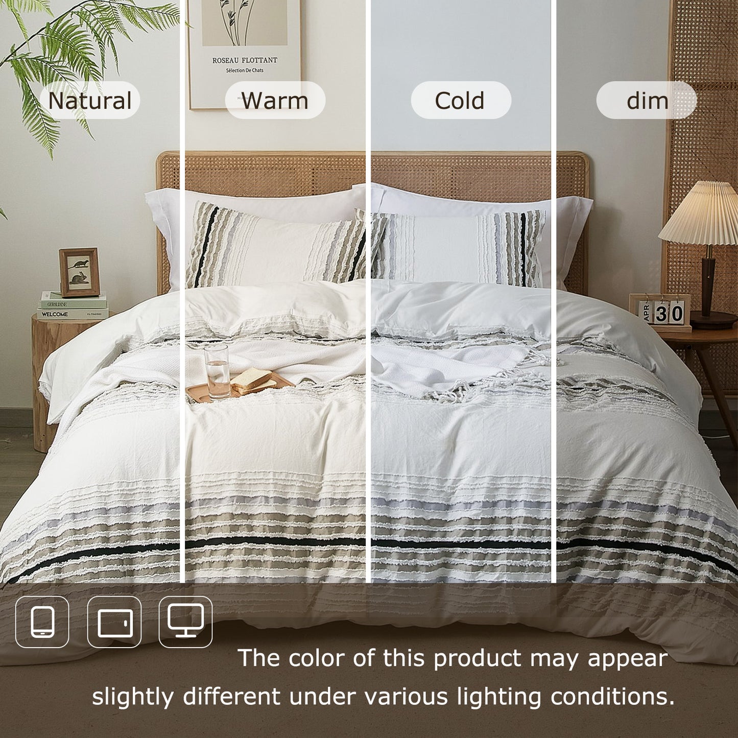 Black and Gray Stripes Tufted Duvet Cover Set