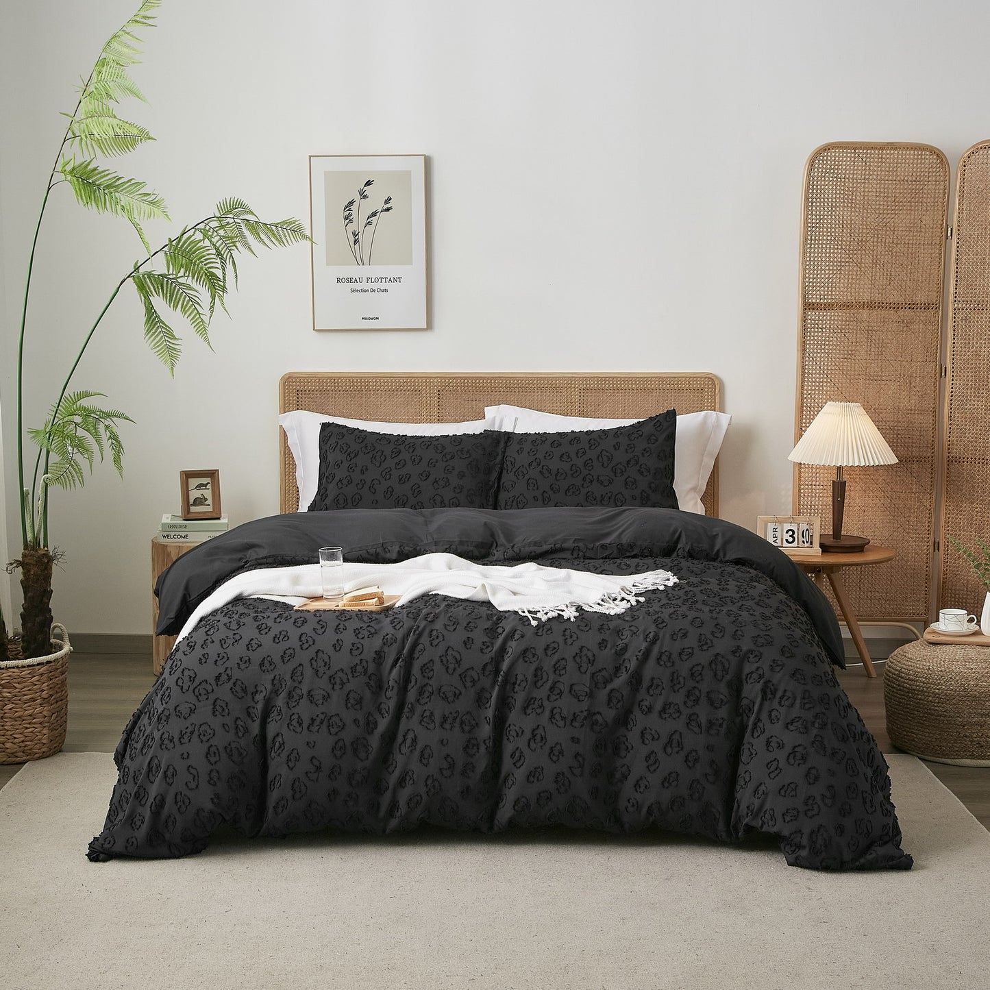 Leopard Print Textured Tufted Duvet Cover Set