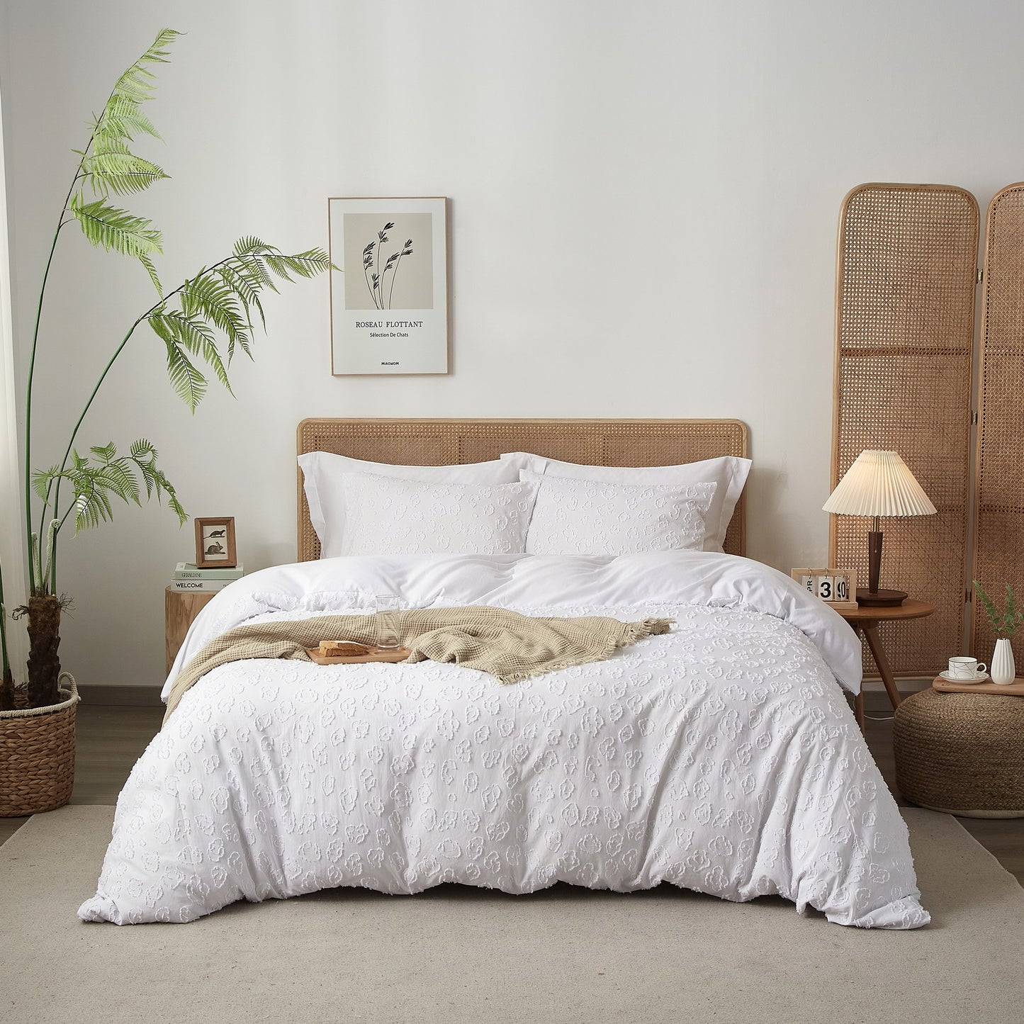 Leopard Print Textured Tufted Duvet Cover Set