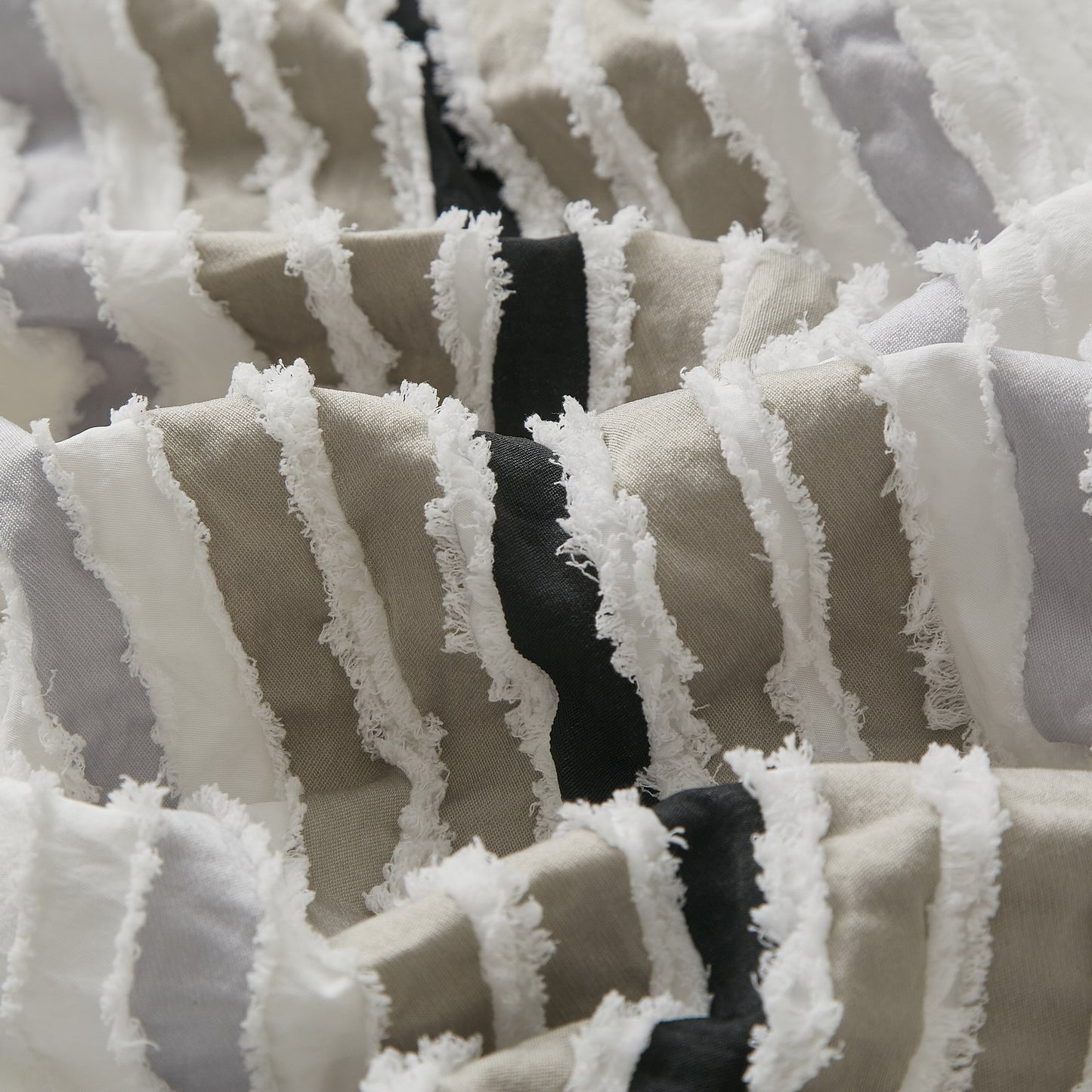 Black and Gray Stripes Tufted Duvet Cover Set