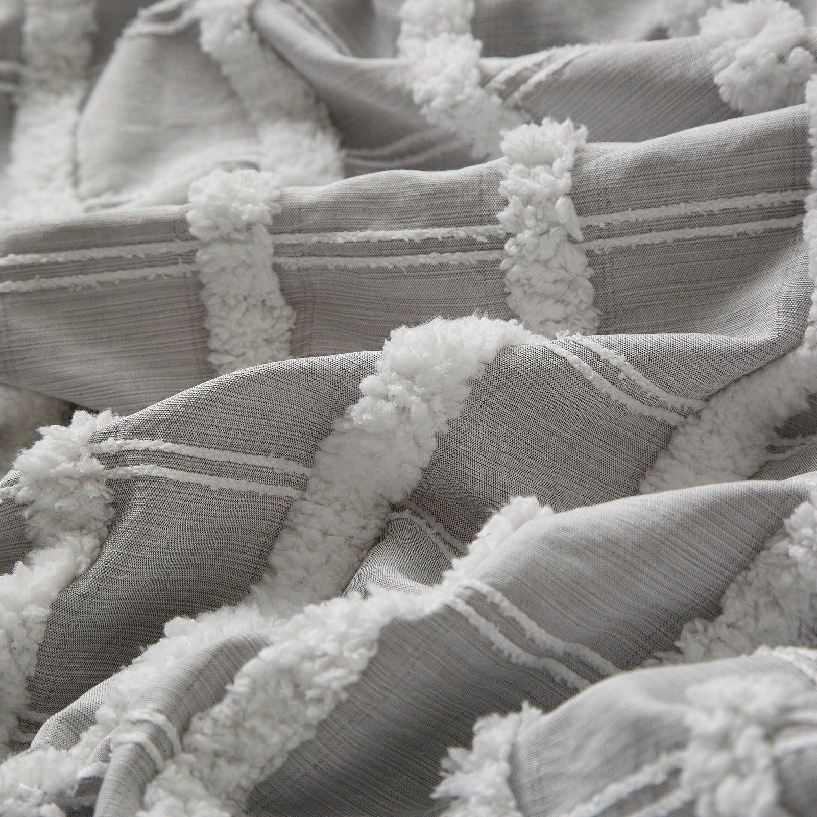 Grey and White Stripes Tufted Duvet Cover Set