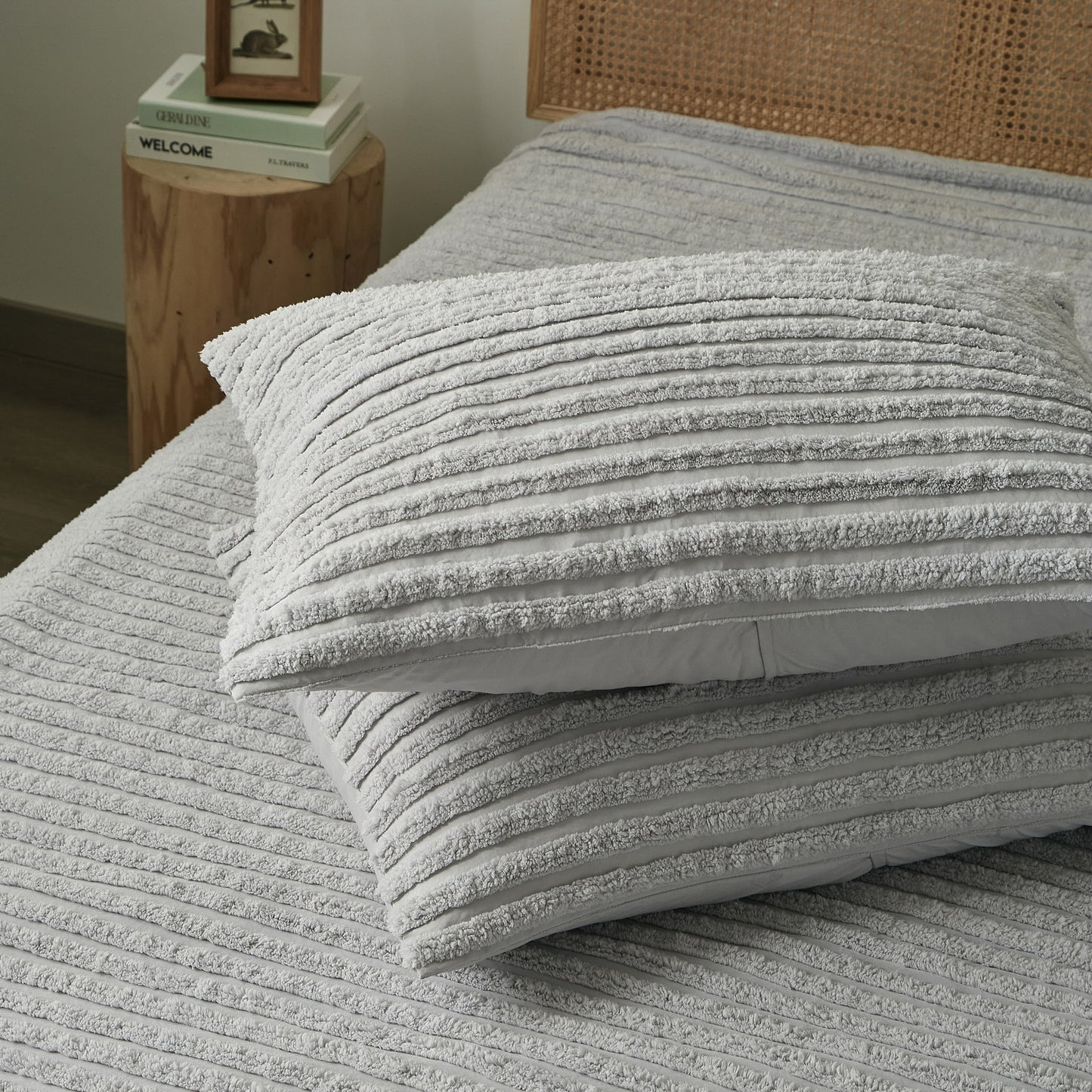 Grey Stripes Tufted Duvet Cover Set