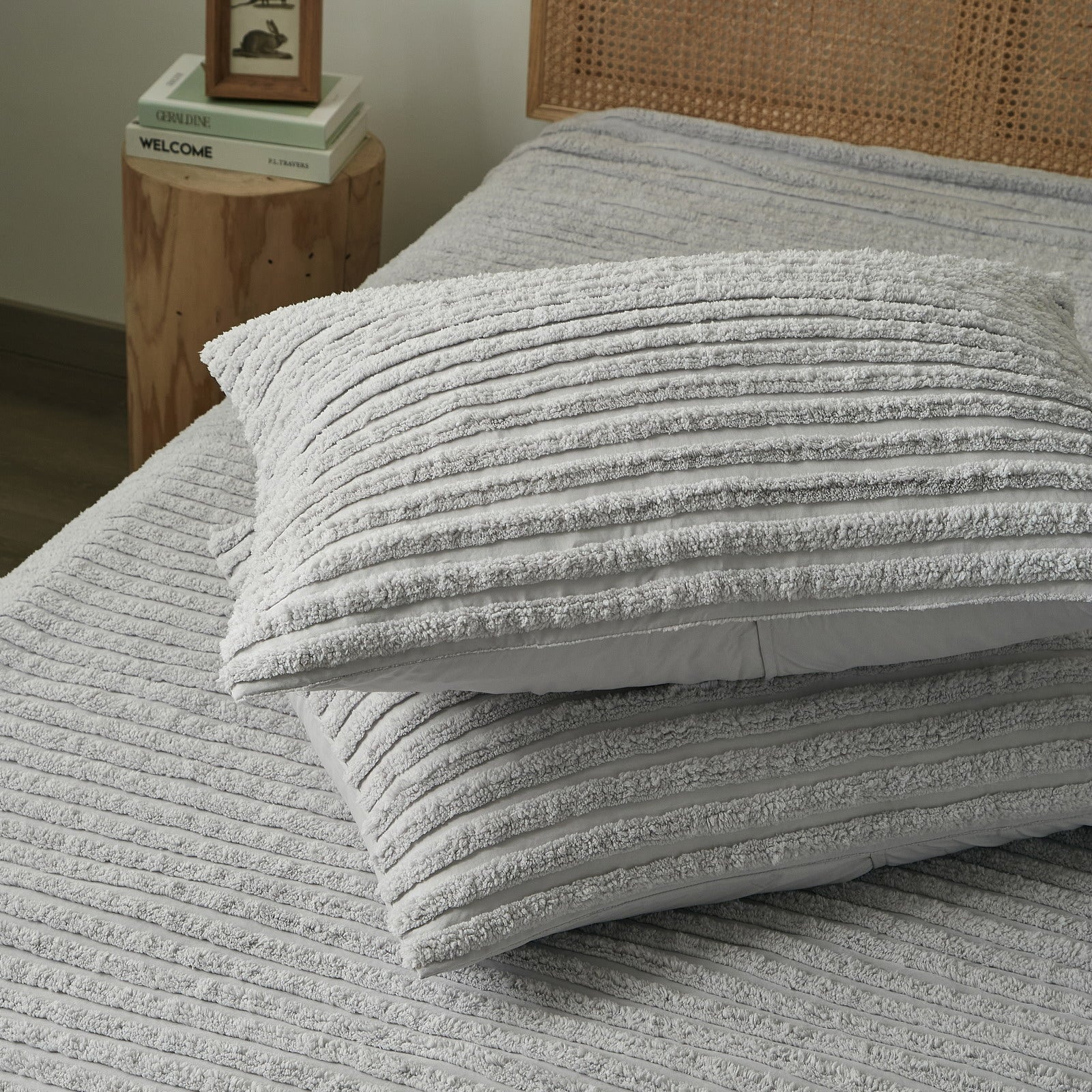 Grey Stripes Tufted Duvet Cover Set